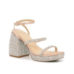 Betsey Johnson NWOT Jany rhinestone platform bedazzled chunky heels nude